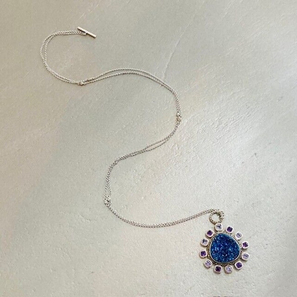 NWOT Judith Jack $450 Nova Convertible Druzy Pendant Sterling Silver Necklace